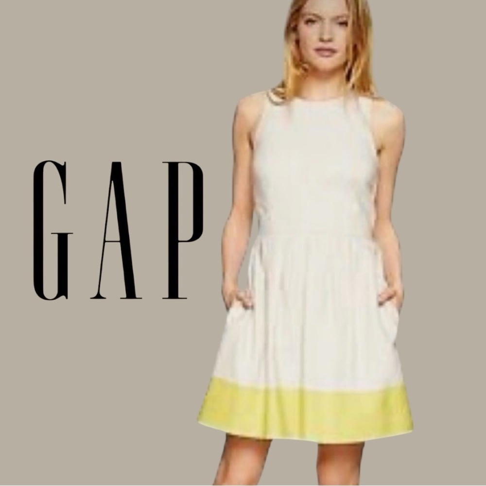 🌷GAP Linen Blend Sleeveless Fit & Flare Dress Yellow Hem | Size 10 3/$30